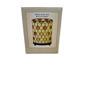 BRAND‎ NEW Cracker Barrel Mosaic Glass Vase with LED Candle Honeycomb Honey Bee